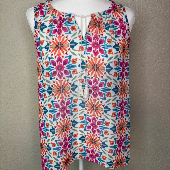 Gap Multi-Color Floral Print Sleeveless Tassel Tie Top Women's Size Medium - Picture 1 of 10
